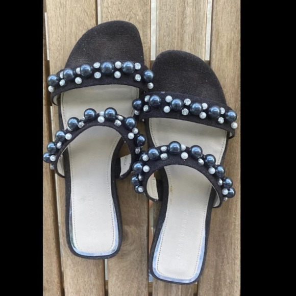 Sandals Zara size 7 pearls 38 black - Picture 1 of 4